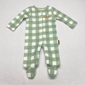 Lila & Jack Adorable Green & White Quilted Checkered Footed One Piece Snap Up